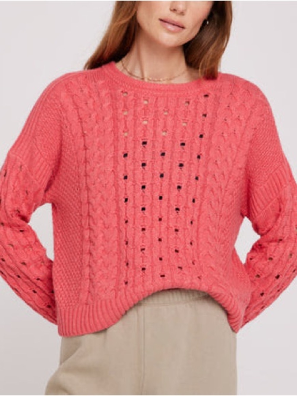 Spiritual Gangster Coral Cable Knit Scoop Sweater